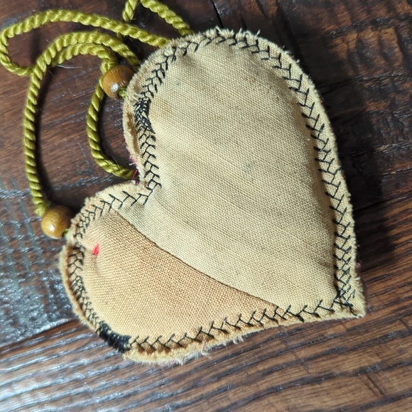 Upcycled Handcrafted Vintage Quilt Heart-Shaped Fabric Pendant Necklace - Picture 3 of 7